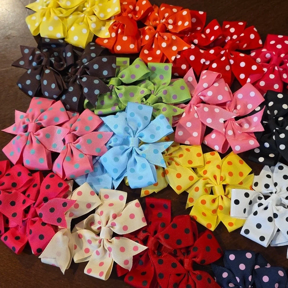 (J20) 40 Total, Colorful Polka Dot Hair Bows for Kids